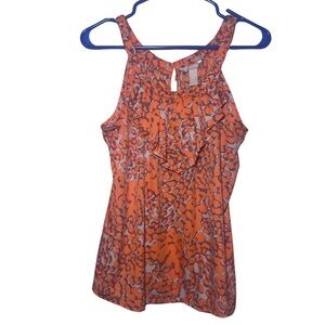 Banana Republic Womens Tank Top Braided Straps Orange Gray Ruffled Size Medium